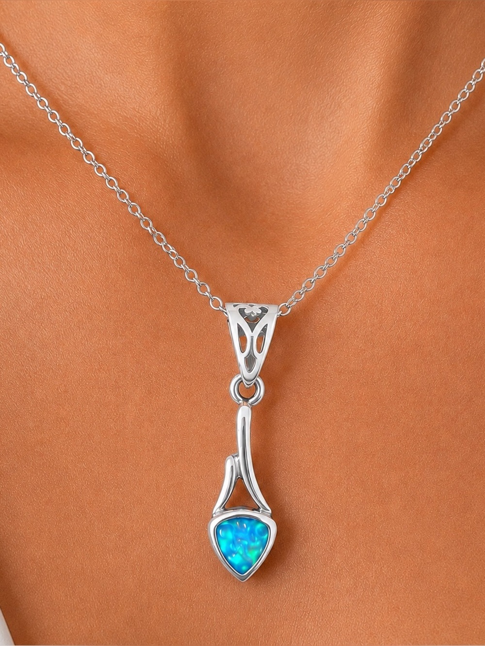 Opal Pendant Sterling Silver 925 w/ Sterling Plate Chain